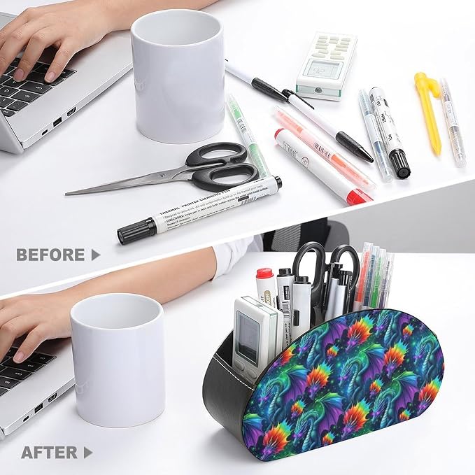 5-Slot Remote Control Caddy Holder Colorful Dragon Desktop Organizer | Colorful Dragon Makeup Brush Storage Box Office Supplies, Fit for Controller, Media Player, Stationery