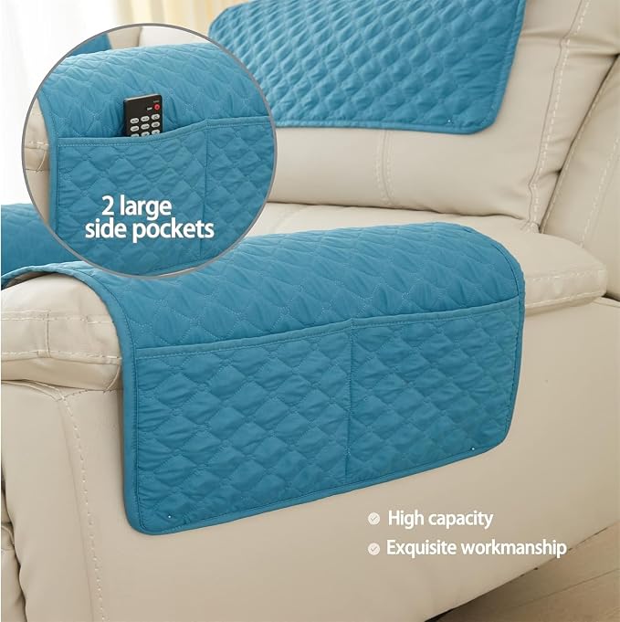 Armrest Covers Armchair Slipcover, Couch Arm Covers Recliner Covers with Storage Pockets Armrest Protector for Chair Sofa(Light Blue,3 Seat | 5 Piece Set)