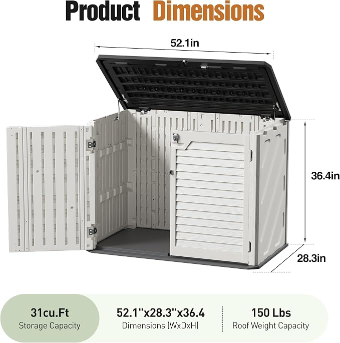 31 Cu.Ft Resin Outdoor Storage Cabinet with Floor, Weatherproof Plastic Vertical Outdoor Storage Shed for Garden Backyard Patio Pool Tool