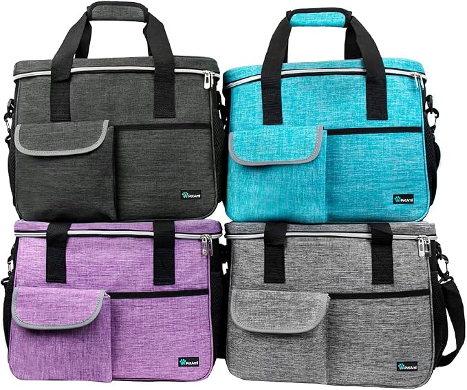 PetAmi Dog Travel Bag Organizer, Pet Supplies Tote Diaper Bag, Gray Large | Pet Travel Kit with 2 Food Containers & 2 Collapsible Dog Bowls, Luggage Sleeve, Weekend Getaway Road Trip Camping Essentials