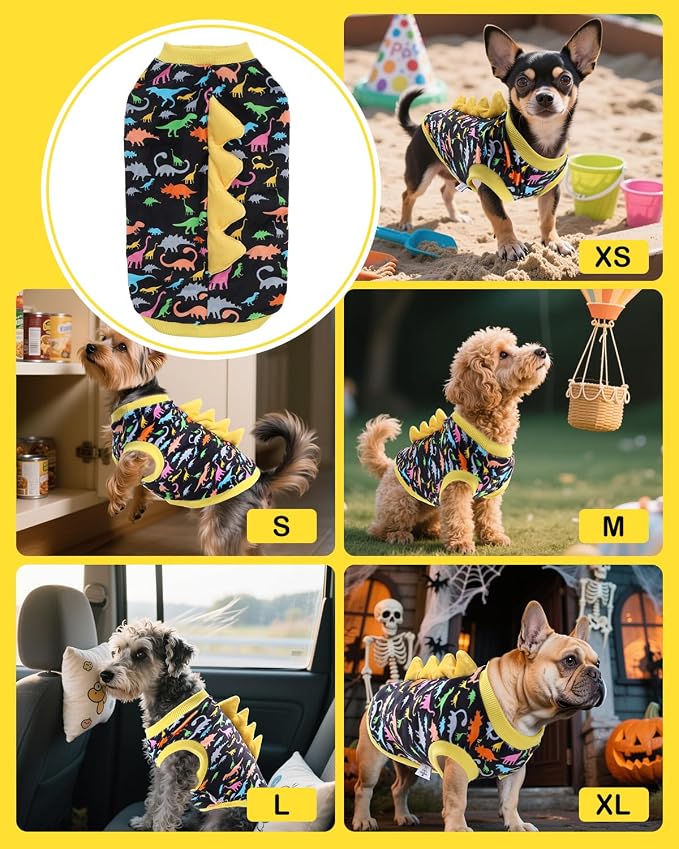CuteBone Dinosaur Costume Dog Shirt, Stretchy Velvet T-Shirt Clothes for Small Dogs, Soft & Breathable Pet Tee Outfit Cat Apparel for Daily Wear, Cozy Pullover Design Puppy Fashion COSBX01XS