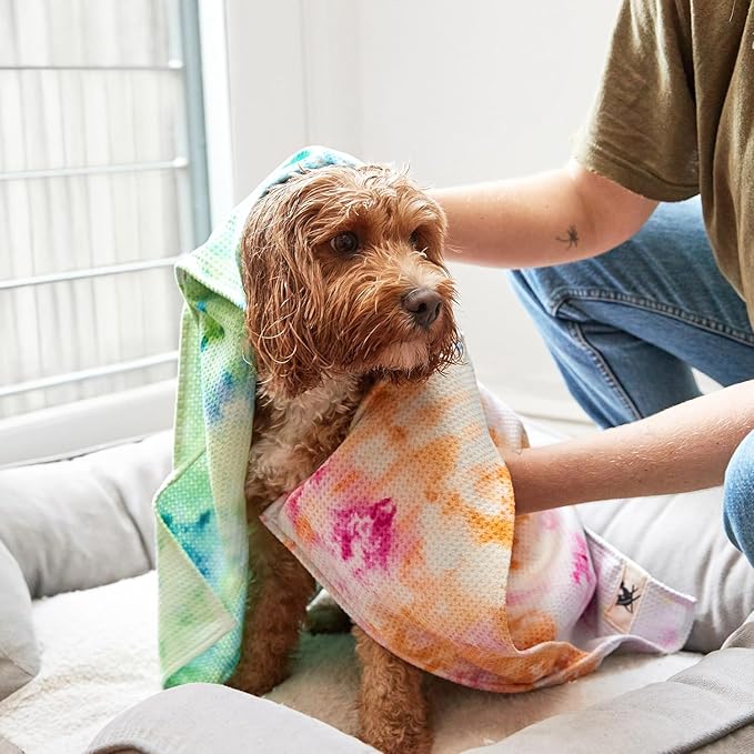 Dock & Bay Pet Towel - Super Absorbent & Quick Drying Dog Towels with Bag - 100% Recycled - Sunset Splash, Large (120x70cm, 47x27)