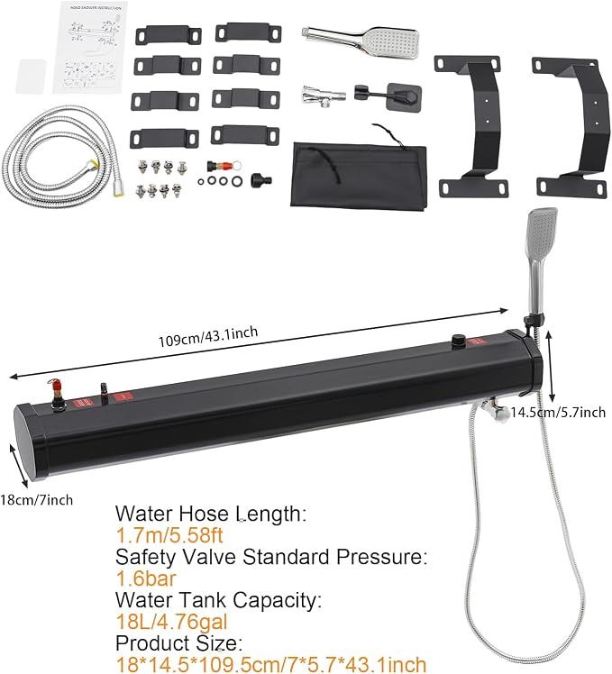4.76 Gallon Upgraded Pressurized Water Tank for Camping Shower, Off Road Shower for Overlanding Portable Water Storage Mount on Bumper,Roof Rack Mount for Vehicles,Trucks,SUV