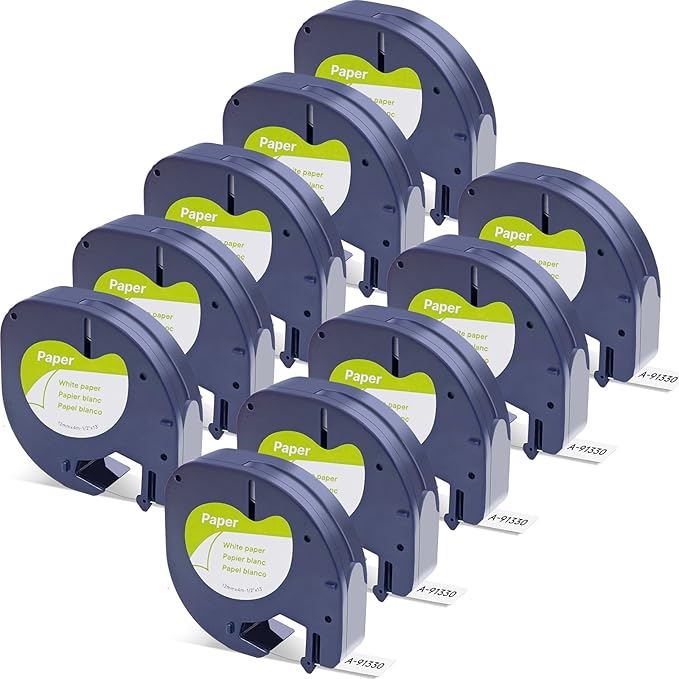 Replace for DYMO LetraTag Refills 91330 10697 (S0721510) LT Label Tape Self-Adhesive Paper for DYMO LetraTag LT-100T LT-100H QX50,Black on White,1/2 Inch x 13 Feet(12mm x 4m),10Pack