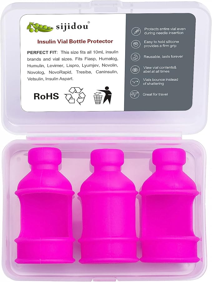 3 Pack Insulin Vial Bottle Protector Sleeve for Diabetic, Silicone Protective Case to Protect Insulin Vial from Breaking, Suitable for 10ml Short Insulin Vials (Pink)