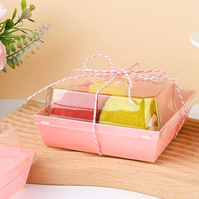 ZORRITA 100 Pack 5 Inch Paper Charcuterie Boxes with Clear Lids, Pink | Small, Square, To Go Food Containers, Bakery Boxes, For Mini Cake, Desserts, Cookies, Sandwiches, Strawberries