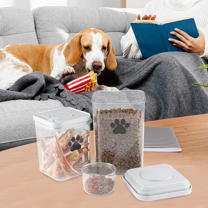 Airtight Dog Treat Jars Set of 2 |78oz+48oz POP Dog Cat Food Container with Lids,Plastic Pet Treat Canister,Puppy Food Kibble Cookie Bin-Keep Food Fresh Crispy-BPA free