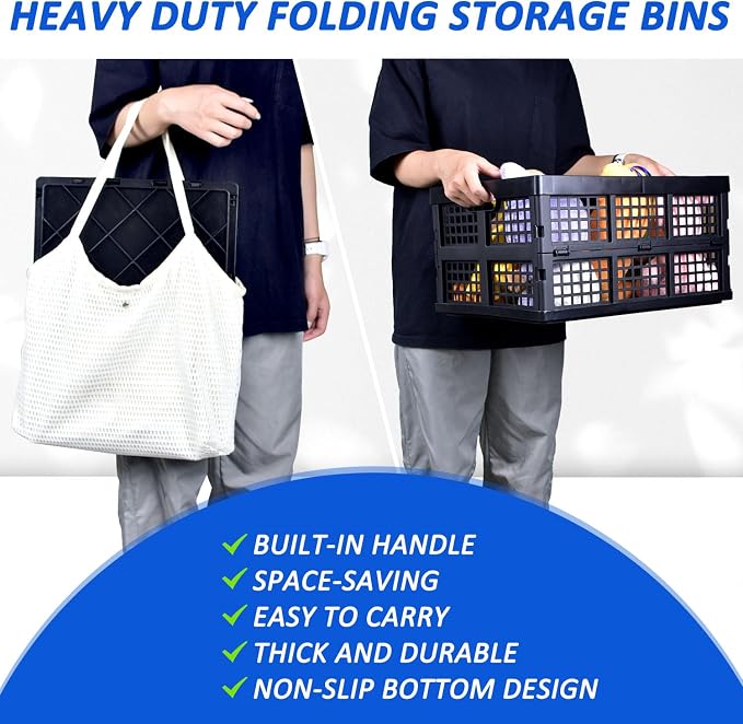 CONLI 3 Pack 34L Large Plastic Folding Crates for Storage, Collapsible Crate for Storing Food Bottle Toy Book Rectangular Storage Crate for Home Office Kitchen Classroom