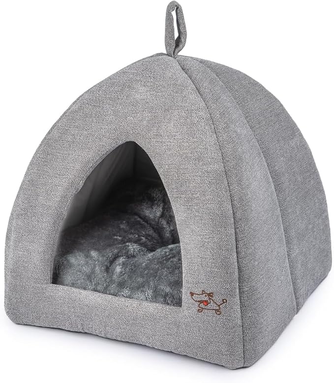 Best Pet Supplies Cat Bed for Indoor Cat, Domed Tent House with Removable Pillow, Covered Cat Cave for Small Dog, Puppies and All Breeds of Cats - Gray, 20 x 20 x H:22"