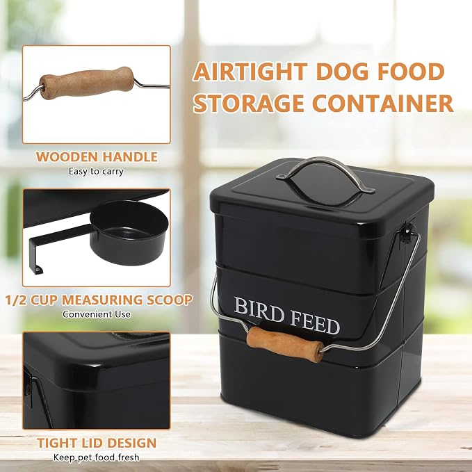 Geyecete Bird Feeder,Bird Food Jar Pet Food Storage Airtight Food Storage Container-Black