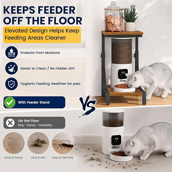 Snughome Adjustable Automatic Cat Feeder Stand, Elevated Cat Feeding Station with 3" Raised Platform, Smart Feeder Riser Table, Helps Promote Comfortable Feeding Posture, Metal Frame & Particleboard