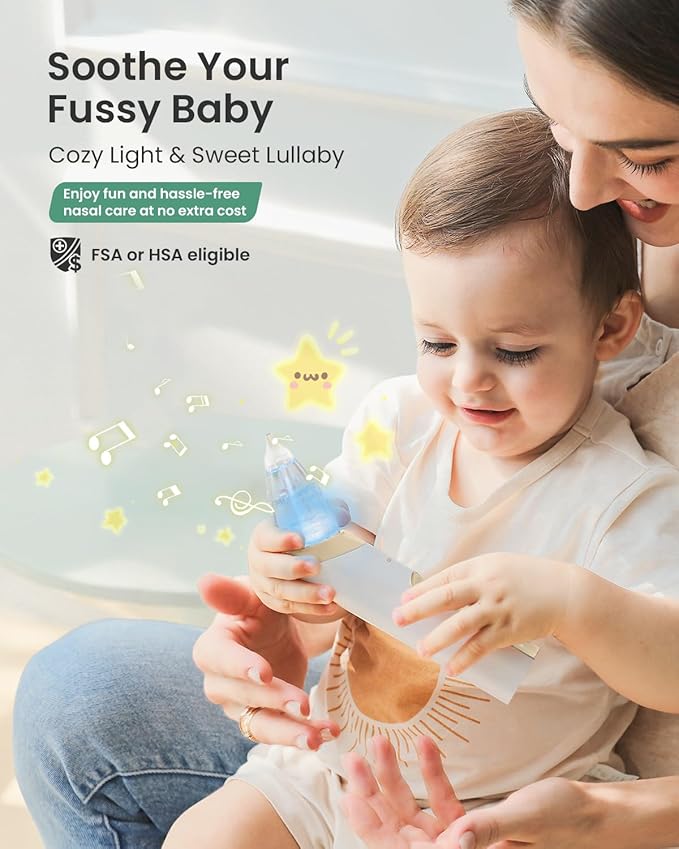 GROWNSY Nasal Aspirator for Baby, Electric Baby Nose Sucker, Automatic Nose Cleaner with Larger Suction Chamber and More Powerful Suction, Music and Light Soothing Function, Beige