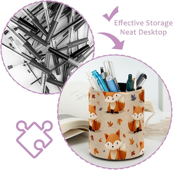 Cute Fox Pen Holder, Pencil Cup Marker Brush Holder Desk Storage Case, Desktop Organizer for School Office Home Supplies