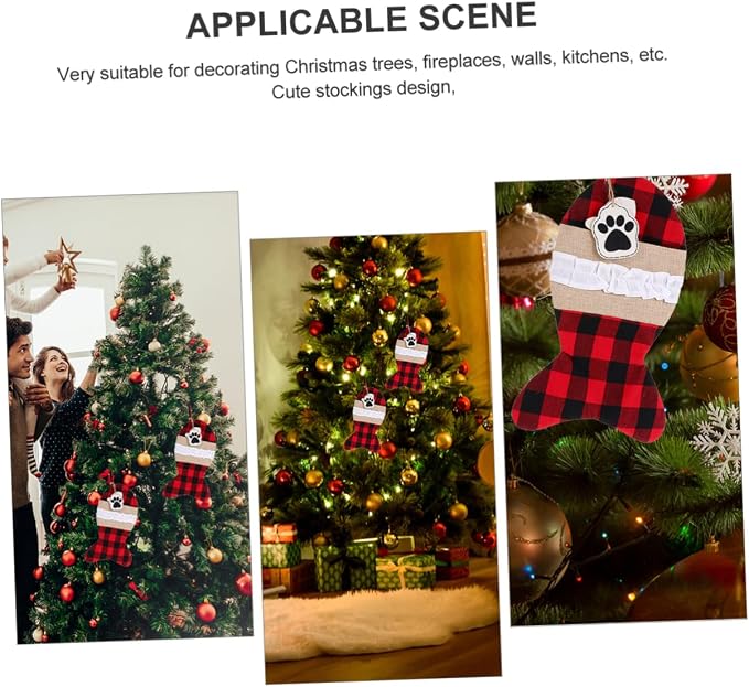 Gogogmee 1pc Christmas Stocking Pouch Bag and Red Plaid Design for Pet Holiday Storage and Decorations for Filling Treats and Presents