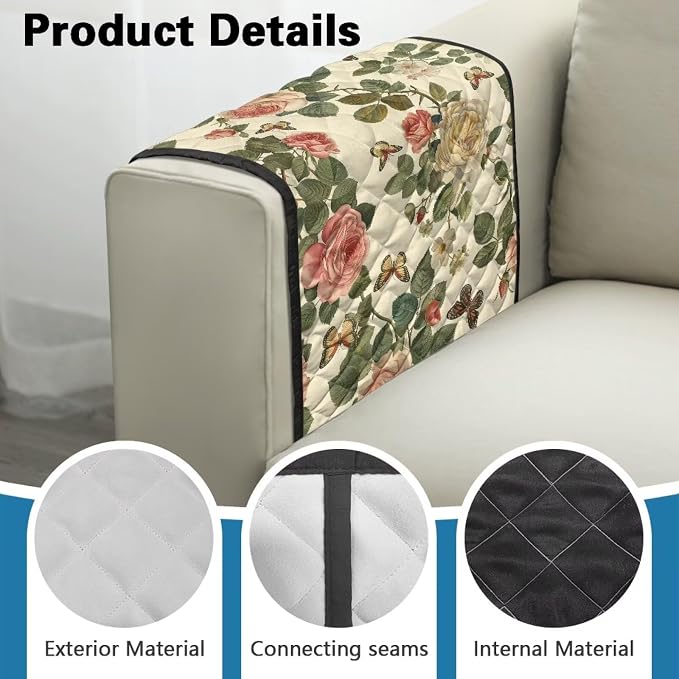 Rose Sofa Armrest Cover Stretch Couch Arm Covers Breathable Armrest Covers for Chairs Arms Protector Keep Home Clean Scratch-Resistant Sofa Arm Cover Protect Armchair Decor