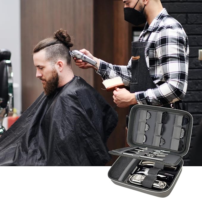 Boobowl Barber Accessories Bag for Clippers and Supplies, Hair Clipper Box | Portable Mens Clipper Storage Organizer for Hair Cutting, Guard Grooming Kit and Barbers Supplies (Bag Only) - Dark Grey
