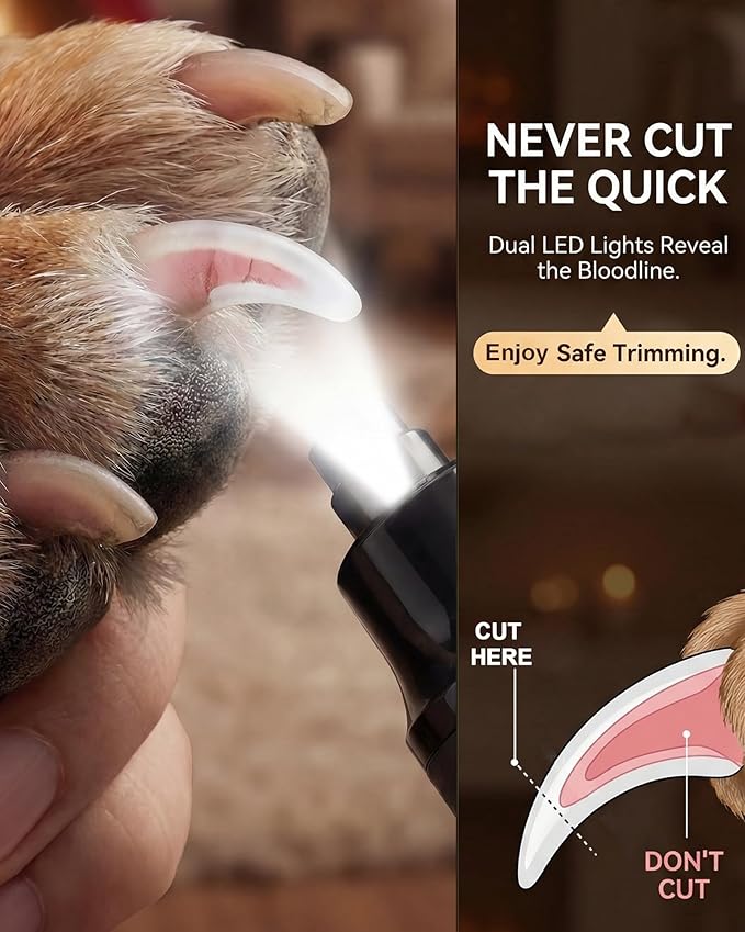 Torque X +30% Power Professional Dog Nail Grinder - Ultra-Quiet 30dB Dog Nail Trimmers, Powerful 7-Speed 16,000 RPM Motor (20k Force), Dual LED Lights, 12H+ Runtime, 3 Diamond Bits & Dust Cap