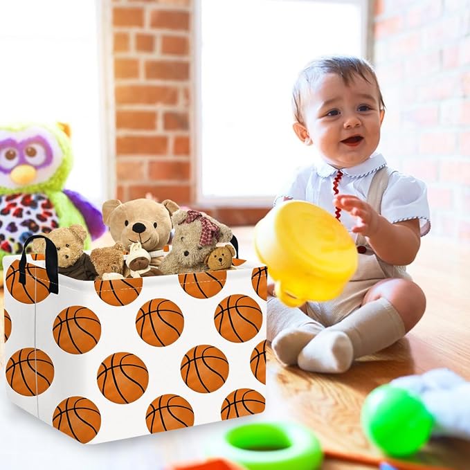 FXOLCSHE Rectangular Basketball Basket,Canvas Basketball Laundry Basket,Kids Toys Storage Bin with Handles,Boys storage box,Baby hamper,Room Decor(Basketball)