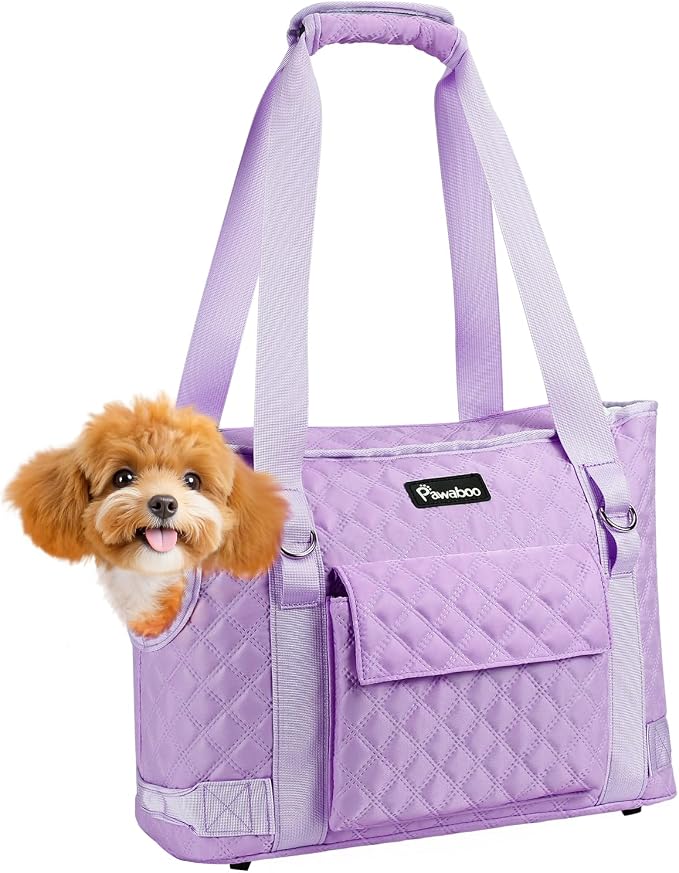 Pawaboo Dog Purse Carrier for Small Dogs with Pocket,Up to 11Lbs | Lightweight & Portable Dog Tote Bag Carrier Purses,Soft Sided Design,Front Pocket for Storage Travel Shopping Purple