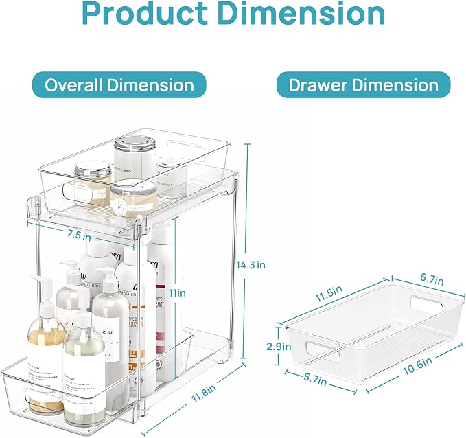 Vtopmart 4 Pack Taller Pull Out Bathroom Under Sink Organizer (S-Higher) | Slide-out drawers, Multi-purpose storage, Clear visibility, Easy Set-up