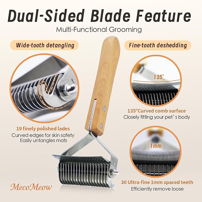 3 in 1 Undercoat Rake for Dogs - Professional Pet Dematting & Deshedding, Efficiently Remove Loose Hair & Matted Fur, Professional Shedding Comb for Indoor & Long Haired Cats Dogs