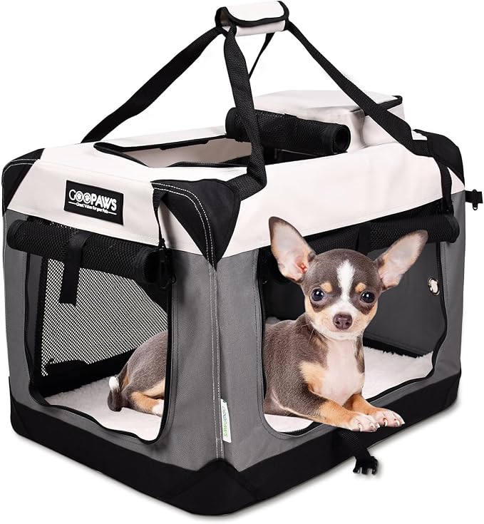 Jespet 3 Door Soft Dog Crates Kennel for Pets, Folding Travel Pet Carrier | 3 Mesh Doors 24'' Dog House, Large Pocket, Easy to Install, Steel Frame, Removable Crate Pad, For Indoor & Outdoor