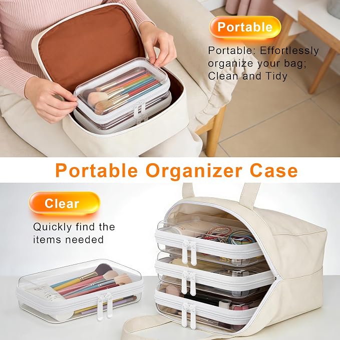 3PCS Clear Hard Shell Zipper Case,7.1*4*2 IN,Travel Makeup Bags,Jewelry Box | Clear Zipper Pouches,Crush-Proof Waterproof Cosmetic Toiletry Bag for Travel,Daily Essentials,Home Storage Small items