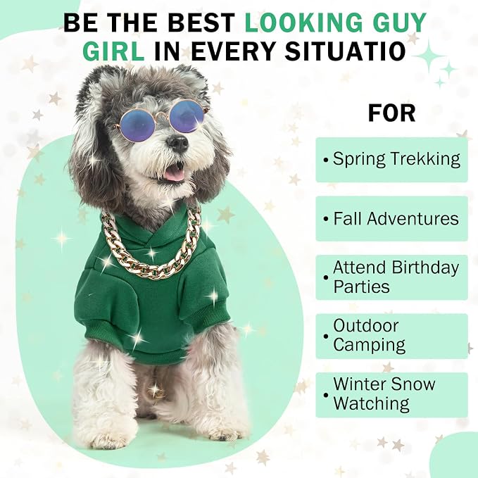 SCENEREAL Dog Hoodie Sweaters for Small Medium Large Size Dogs, Fleece Dog Sweatshirt with Hat and Pocket,Soft Cold Winter All Weather Dog Clothes for S to XL Sized Dogs, Green L