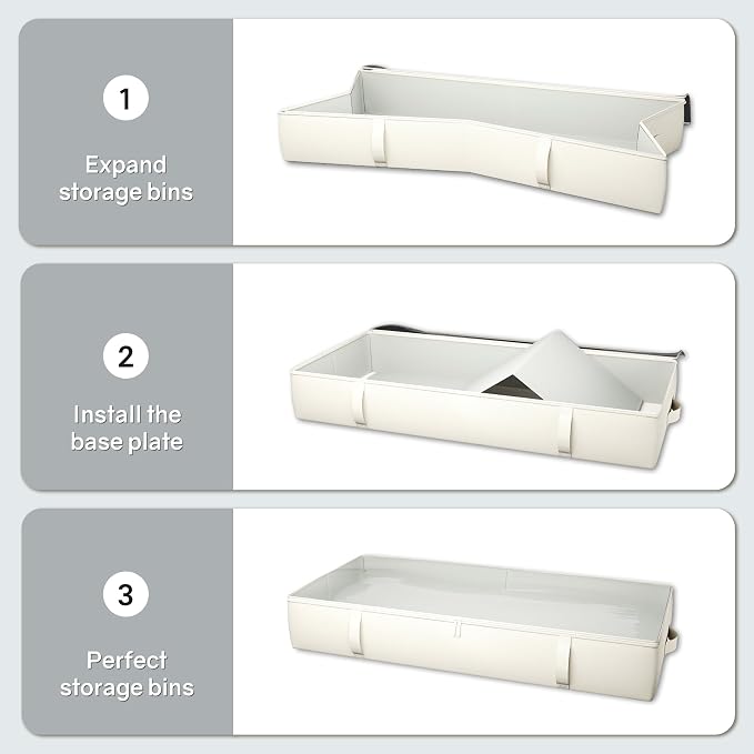 2-Pack Under Bed Storage Containers, 8 Inches Tall Clothes Storage, Beige | Large Capacity Collapsible Underbed Organizer with Sturdy Sidewalls/Bottom, Cotton Linen Bins, For Seasonal Clothes & Bedding