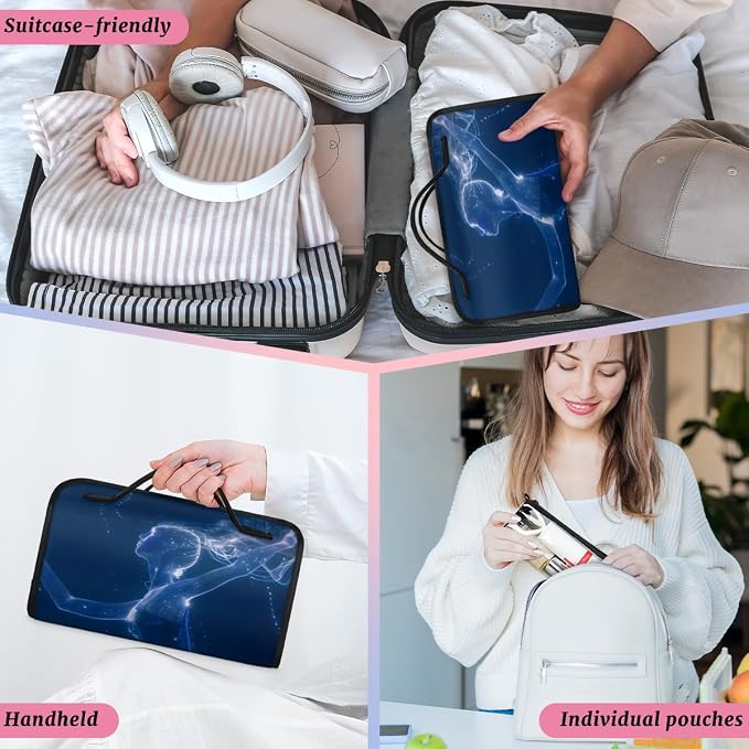 Ballerina Makeup Bag for Women Hanging Roll-Up Travel Organizer Toiletry Kit with 4 Removable Compartments, Art