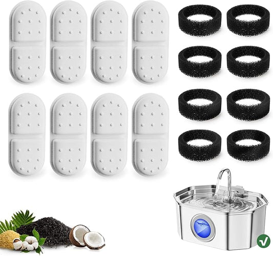 Apauk 8 Pack Replacement Filters/Sponges - Individually Packaged-Applicable to Cat Water Fountain Stainless Steel 108oz/3.2L, APAUK Automatic Pet Fountain Dog Water Dispenser