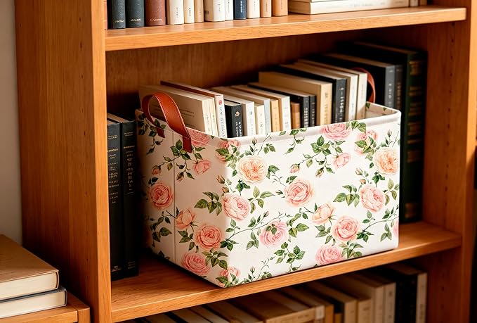 CLOCOR Rectangular Storage Basket Empty,Gift Basket,Waterproof Storage Bin with Handles,Room Decor(Watercolor Rose)
