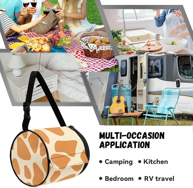 Giraffe Pattern Hanging Paper Towel Roll Holder with Adjustable Strap Water Resistant Toilet Tissue Roll Dispenser Farmhouse Handy Toilet Paper Cover Storage Holder
