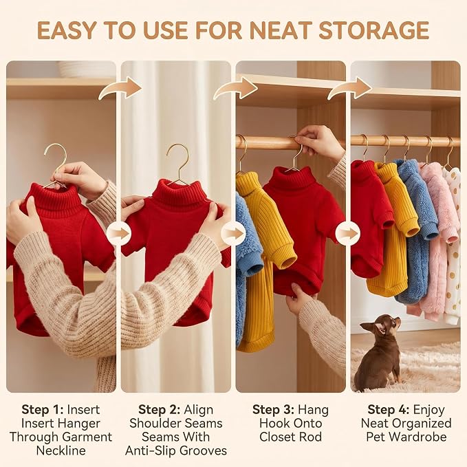 10 Pcs 7.9" Gold Metal Pet Clothes Hangers for Small Dog Cat Closet | Mini Gold Pet Hangers with Glossy Finish; Non-Slip Notches for Clothes Holding; Snag-Free Edges; Ideal for Pet Closet Decor