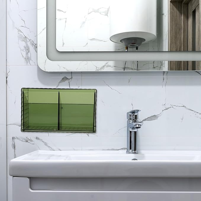 2pcs Wall Mounted Bathroom Organizer Box for Small Items and Makeup Pads Multi-Functional Design and Convenient Lid, Sturdy Pet Material, for Bathroom or Nursery Storage