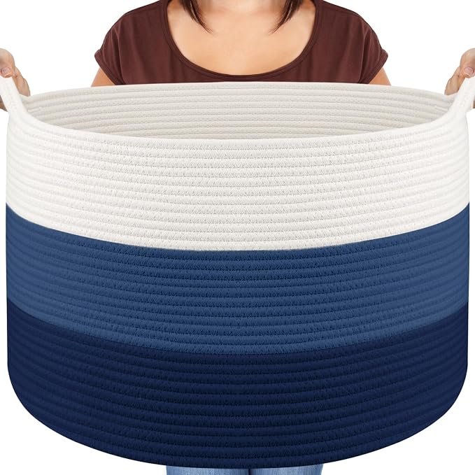 Maliton Woven Rope Blanket Basket Living Room, Storage Basket for Toy, 90L | 22"x14" Cotton Rope Basket. Holds blankets, Toys & Towels & Laundry. For Bedroom, Nursery, Bath & Playroom. Soft & Durable