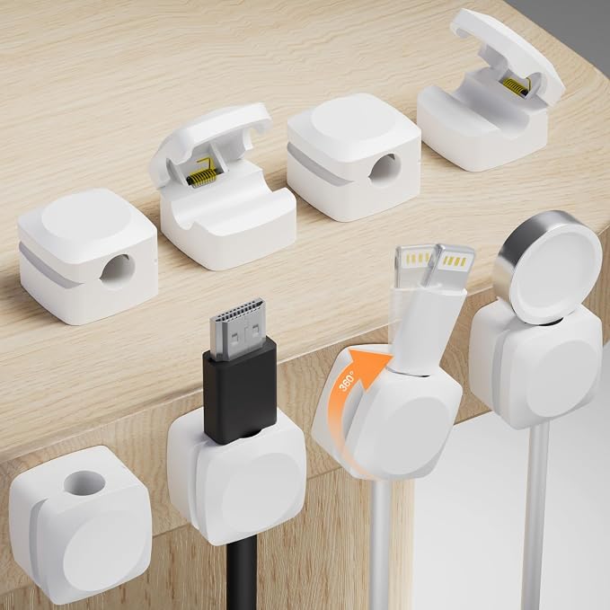 Lancord Cord Holder for Nightstand, 8 Pack Rotatable Cable Clips Management | Spring Cable Holder for Cords Charger Cord Holder Adhesive Cord Clips for Desk