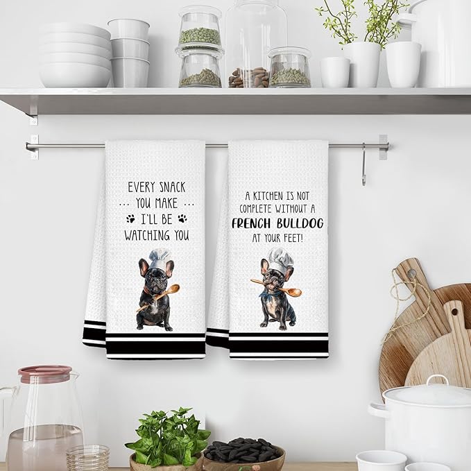 Chef French Bulldog Kitchen Towels Set of 2, Dog Mom Gifts for Women, Gifts for French Bulldog Lovers Dish Towels Dishcloths Tea Towels for Kitchen, Dog Gifts for Women, 16x24 Inch