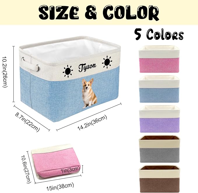 Customized Pet Toy Storage Basket - Personalized Dog & Cat Toy Organizer with Name, Foldable & Durable Fabric Bin for Pet Supplies, Organizer for Toys, Coats, Clothing, Blankets Blue