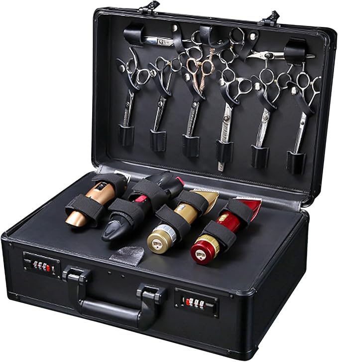 Barber Carrying Case,Large Barber Beauty Salon Tool Kits Storage,Portable Travel Carry Case for Barber Hair Stylist Pet Groomer, for Clippers Trimmers Scissors Blades Guards Shears (Black)