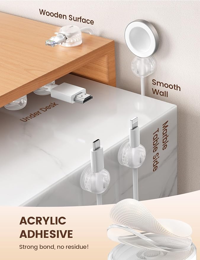 Lamicall 6Pack Clear Rotatable Cord Organizer, [1s Lock] Spring Cable Clips | Phone Charger Cord Holder, Desk Cable Management, Adhesive for Nightstand Office Drom Room, Christmas Decor Accessories