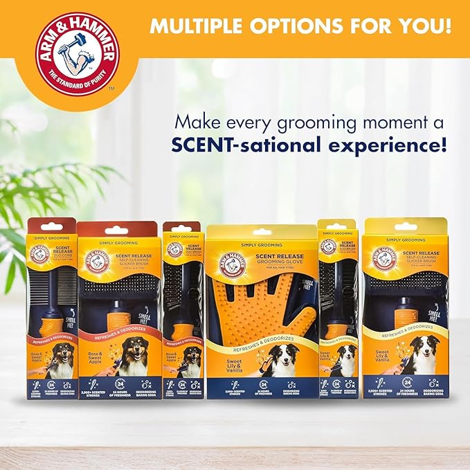 Arm & Hammer Deodorizing 2-in-1 Pin & Bristle Dog Brush, Fragrance Transfer Technology with Baking Soda, Detangling & Shedding, Dog Grooming Brush for Long Hair, Sweet Lily & Vanilla Scent - 2 Pack