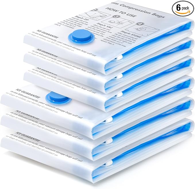 BoxLegend Vacuum Bag 6 Pieces, 3L*80x60cm +3S*60x40cm,Vacuum Storage Bag Travel Vacuum Reusable Garment Bag for Clothing Duvets Bed Wash Pillow Wool Blankets
