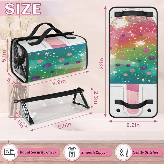 Ice Cream Makeup Bag for Women Hanging Roll-Up Travel Organizer Toiletry Kit with 4 Removable Compartments, Cute Ice Cream