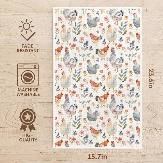 Funny Chicken Rooster Kitchen Towels for Home,Vintage Farmhouse Chicken Decor for Kitchen, Rooster Decoration Hand Towel for Bathroom,Fall Dish Tea Towel Gifts for Cock Mom Lady