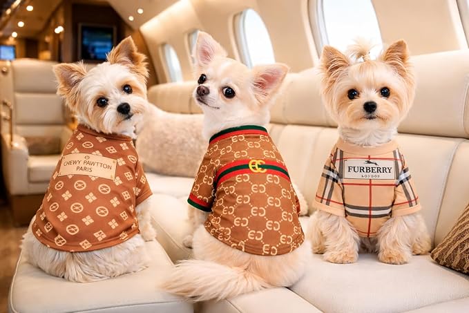 Luxury Designer Dog T Shirt – Trendy Puppy Clothes for Small Dogs, Fashion Pet Tee for French Bulldogs & Chihuahuas, Everything Chic Dog Apparel (GucchewiTee, Large)