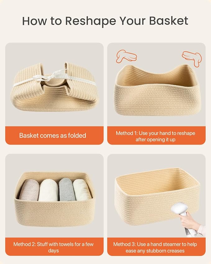KALLAX Small Woven Storage Basket for Organizing, 13.5x9.5x5 inches, 3 Pack | Shelf baskets for closet organization, toy storage and home decor, Perfect as empty gift baskets for holidays, Beige