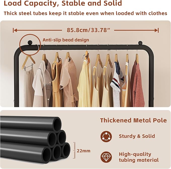 Garment Rack Clothing Clothes Rack for Clothes Organizing Black | Standard Metal 34 Inches Garment Rack with Bottom Shelf for Hanging Clothes Coats Jackets Shirts Sweaters Jeans Black