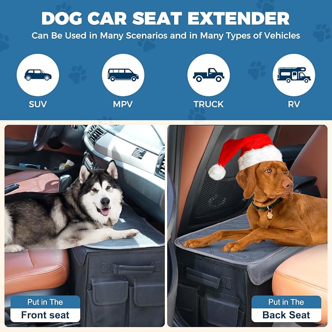 Dog Seat Extender for Dogs with Washable Pee Pads,Back Seat Extender for Dogs up to 120LBS,Large Dog Extender with Storage Car Organizer Gap Filler for Front or Back Seat