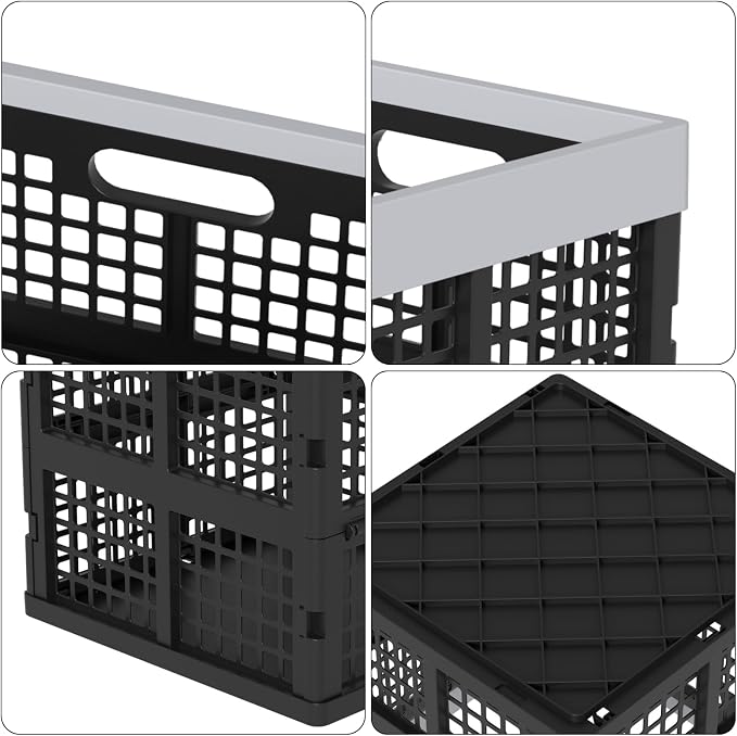 18 L Collapsible Milk Crates, Plastic Stackable Storage Crate, 3-Pack
